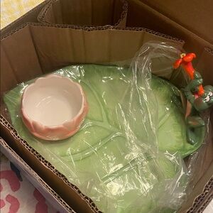 Disneyland Exclusive Tiana's Palace Lily Pad Frog & Lotus Bowl Ceramic Set